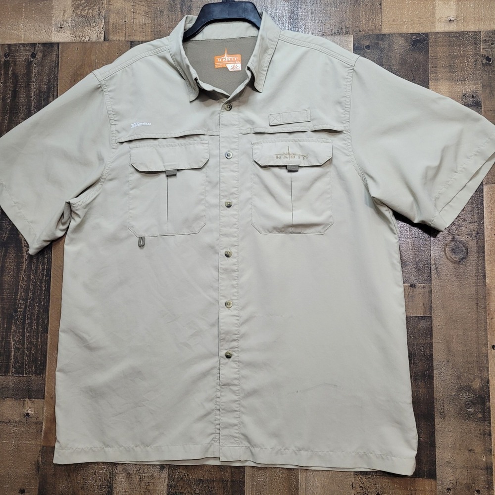 Habit Mens L/G Fishing Shirt Short Sleeve‎ Outdoor Button Up Vented Beige